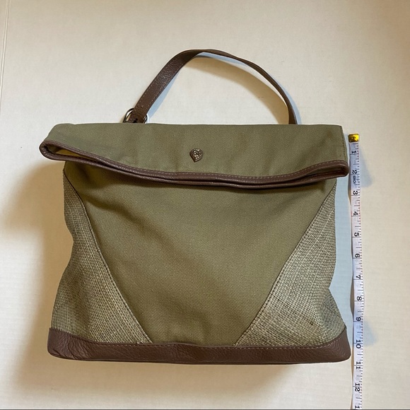 Helen Kaminski  women’s green canvas raffia and leather trimmed fold over purse - Picture 12 of 16